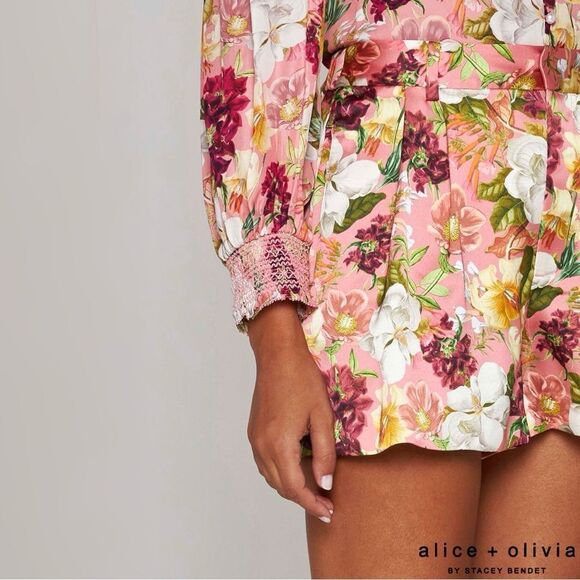 Alice + Olivia *NWT* Conry Conroy Pleated Juniper Rose Floral Print Satin Short - Picture 8 of 14